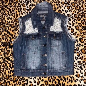 Cute Rue 21 Denim Vest With White Lace Detail